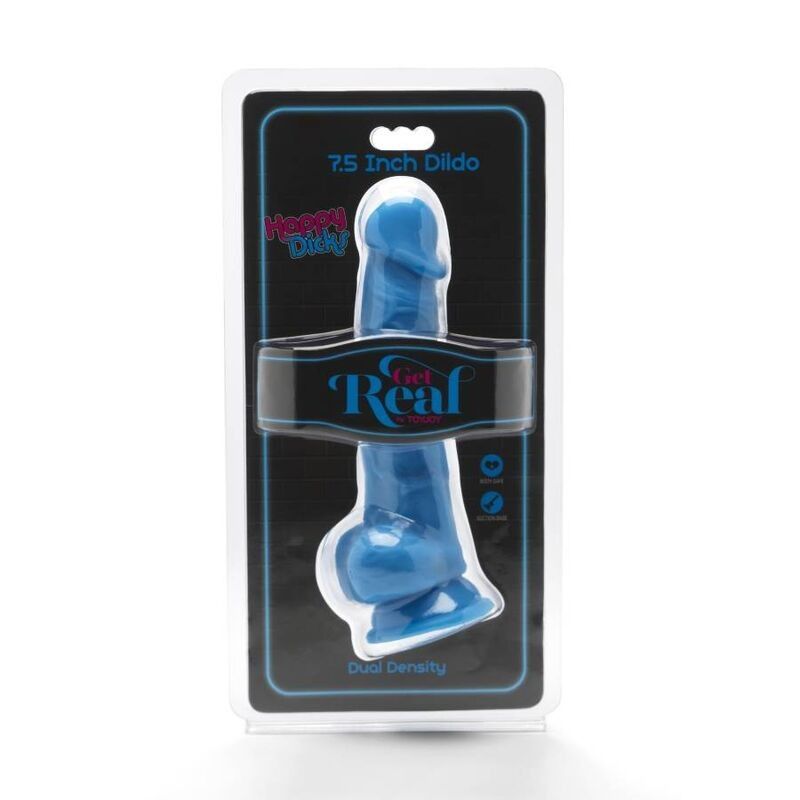 GET REAL - HAPPY DICKS 19 CM WITH BALLS BLUE GET REAL - 2