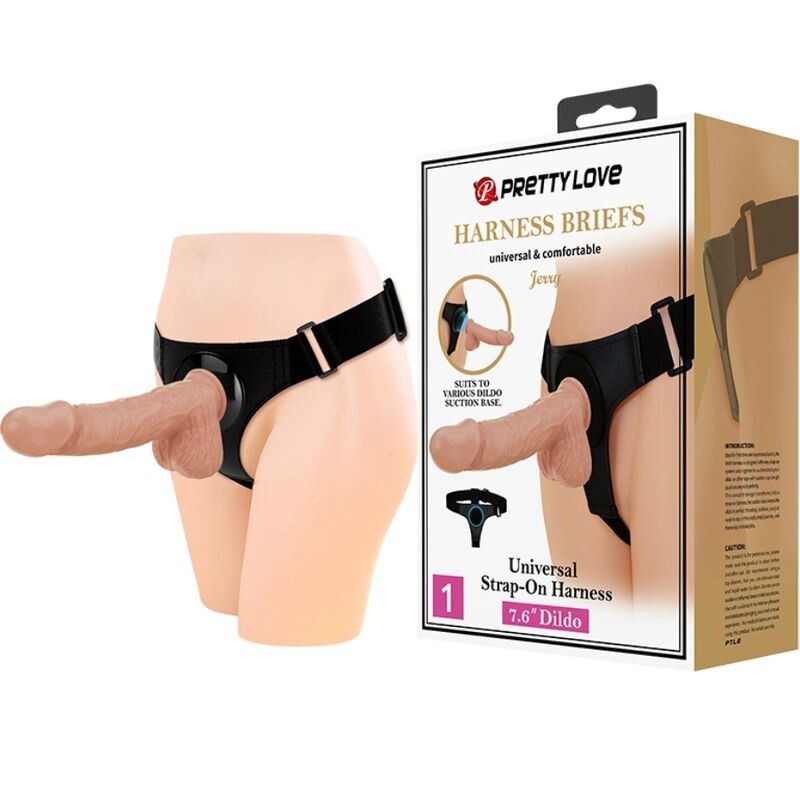 PRETTY LOVE - HARNESS BRIEFS UNIVERSAL HARNESS WITH DILDO JERRY 21.8 CM NATURAL PRETTY LOVE - 1