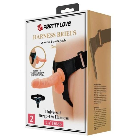 PRETTY LOVE - HARNESS BRIEFS UNIVERSAL HARNESS WITH DILDO TOM 20 CM NATURAL PRETTY LOVE - 10