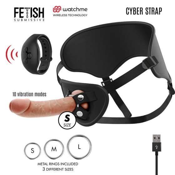 FETISH SUBMISSIVE CYBER STRAP - HARNESS WITH REMOTE CONTROL DILDO WATCHME S TECHNOLOGY FETISH SUBMISSIVE CYBER STRAP - 1