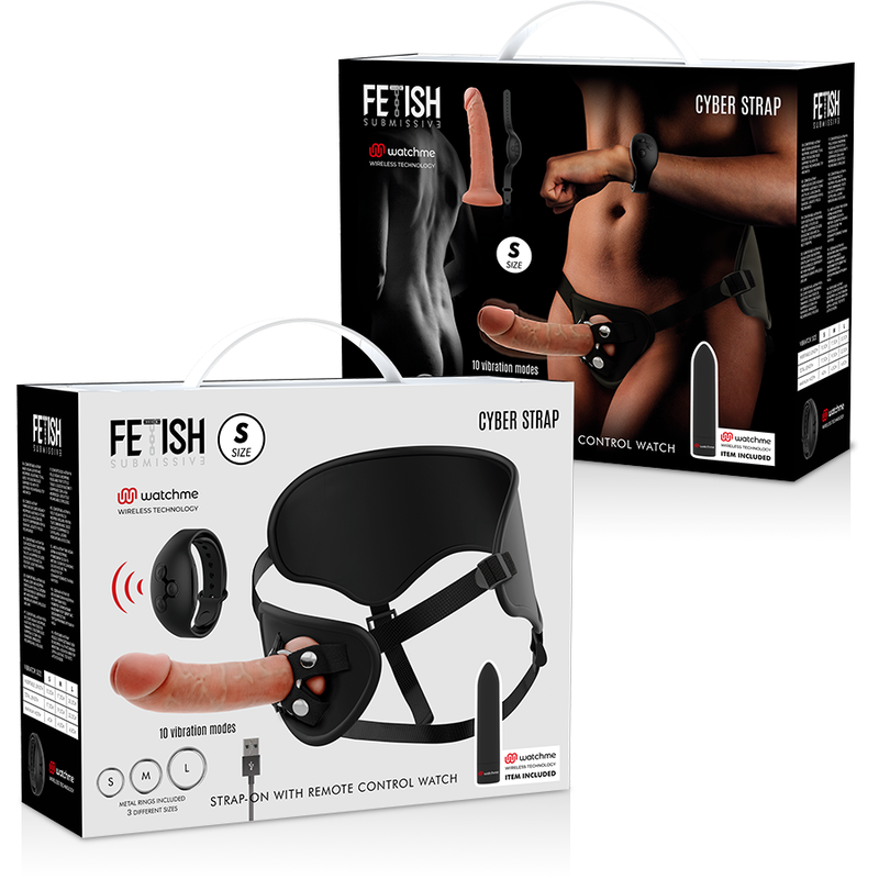 FETISH SUBMISSIVE CYBER STRAP - HARNESS WITH DILDO AND BULLET REMOTE CONTROL WATCHME S TECHNOLOGY FETISH SUBMISSIVE CYBER STRAP 