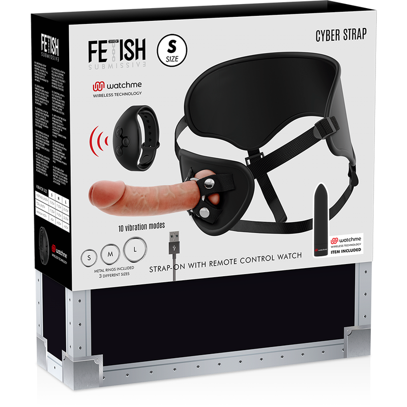 FETISH SUBMISSIVE CYBER STRAP - HARNESS WITH DILDO AND BULLET REMOTE CONTROL WATCHME S TECHNOLOGY FETISH SUBMISSIVE CYBER STRAP 