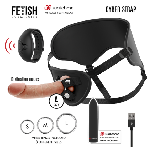 FETISH SUBMISSIVE CYBER STRAP - HARNESS WITH DILDO AND BULLET REMOTE CONTROL WATCHME L TECHNOLOGY FETISH SUBMISSIVE CYBER STRAP 