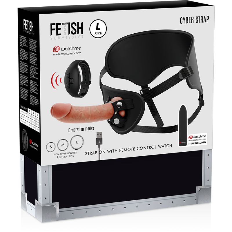 FETISH SUBMISSIVE CYBER STRAP - HARNESS WITH DILDO AND BULLET REMOTE CONTROL WATCHME L TECHNOLOGY FETISH SUBMISSIVE CYBER STRAP 