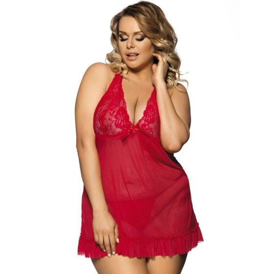 SUBBLIME - QUEEN PLUS RED BABYDOLL FLORAL MOTIVS IN BREASTS SUBBLIME QUEEN PLUS SIZE - 1