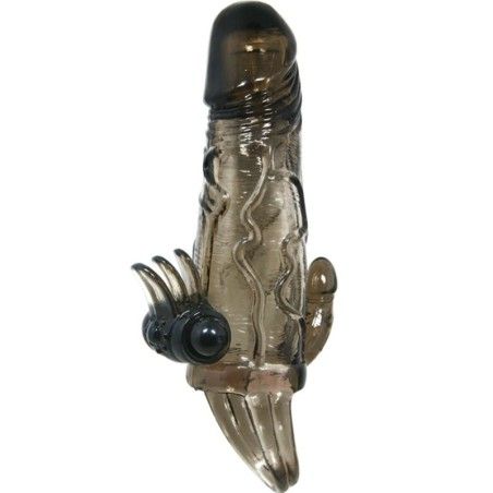 BAILE - BRAVE MAN PENIS COVER WITH CLIT AND ANAL STIMULATION DOUBLE BULLET BLACK 16.5 CM