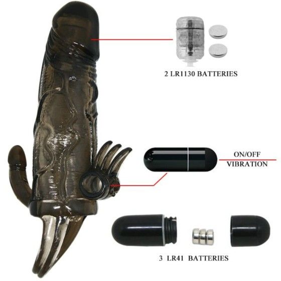 BAILE - BRAVE MAN PENIS COVER WITH CLIT AND ANAL STIMULATION DOUBLE BULLET BLACK 16.5 CM BAILE FOR HIM - 8