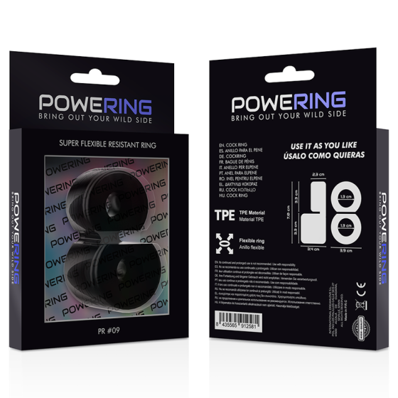 POWERING - SUPER FLEXIBLE AND RESISTANT DOUBLE PENIS RING PR09 BLACK POWERING - 9