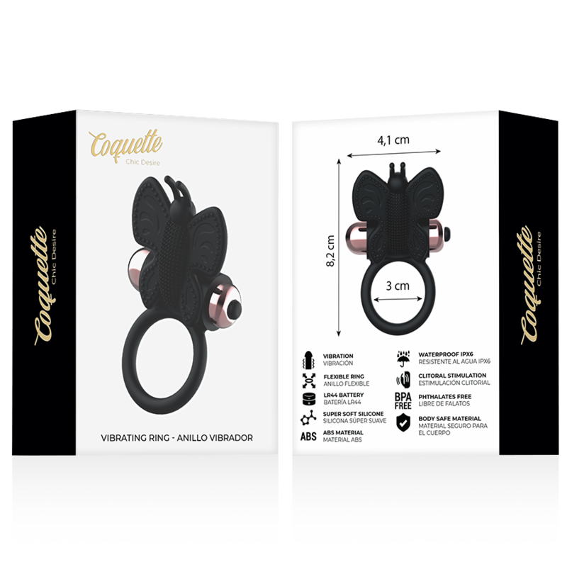 COQUETTE TOYS - COCK RING BUTTERFLY WITH VIBRATOR BLACK/ GOLD COQUETTE TOYS - 8