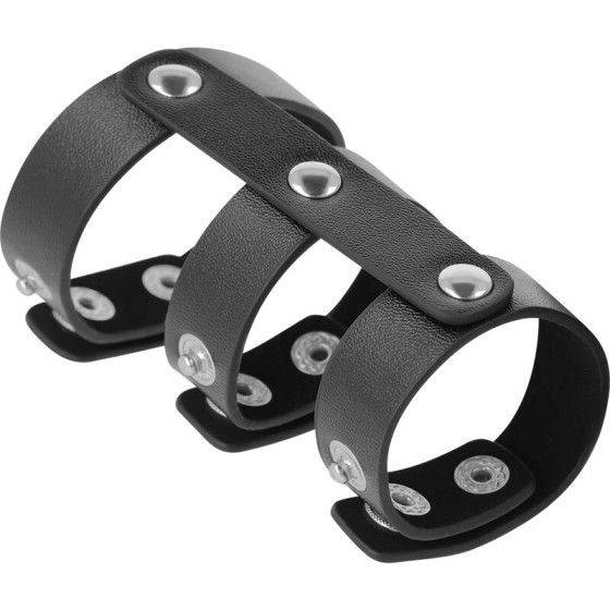 DARKNESS - ADJUSTABLE LEATHER DOUBLE PENIS AND TESTICLE RING DARKNESS BONDAGE - 2