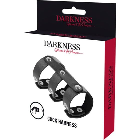 DARKNESS - ADJUSTABLE LEATHER DOUBLE PENIS AND TESTICLE RING DARKNESS BONDAGE - 5