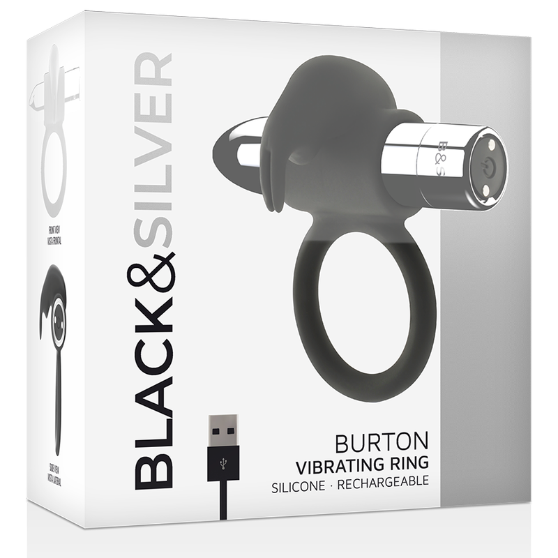 BLACK&SILVER - BURTON RECHARGEABLE RING 10 VIBRATION MODES BLACK&SILVER - 2
