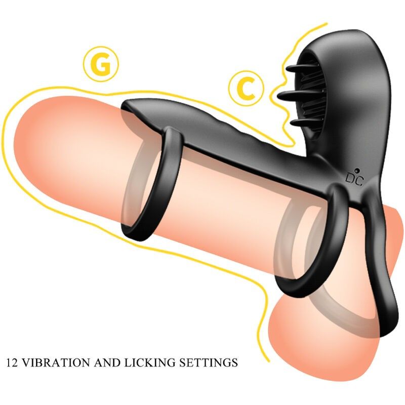 PRETTY LOVE - JAMMY PENIS SHEATH 12 VIBRATIONS WITH RECHARGEABLE SILICONE TONGUE BAILE FOR HIM - 10