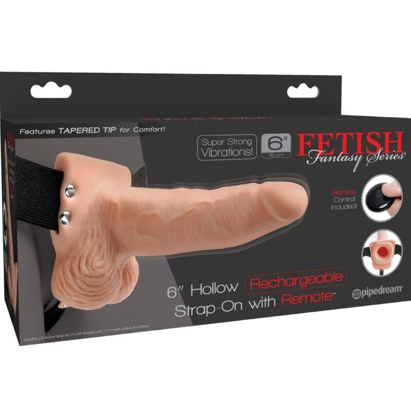 FETISH FANTASY SERIES - ADJUSTABLE HARNESS REMOTE CONTROL REALISTIC PENIS WITH RECHARGEABLE TESTICLES AND VIBRATOR 15 CM FETISH 