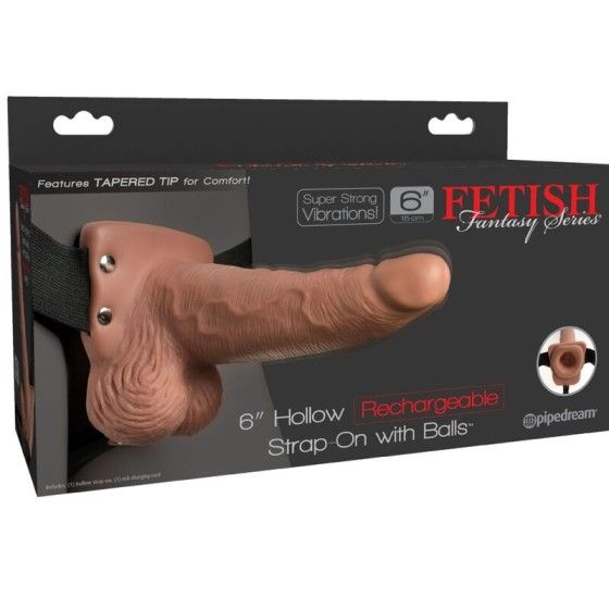 FETISH FANTASY SERIES - ADJUSTABLE HARNESS REALISTIC PENIS WITH RECHARGEABLE TESTICLES AND VIBRATOR 15 CM FETISH FANTASY SERIES 