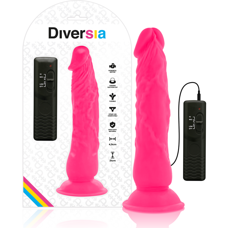 DIVERSIA - FLEXIBLE VIBRATING DILDO 21 CM - PINK DIVERSIA - 4