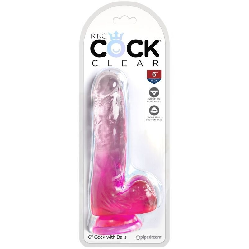 KING COCK - CLEAR REALISTIC PENIS WITH BALLS 13.5 CM PINK KING COCK - 2