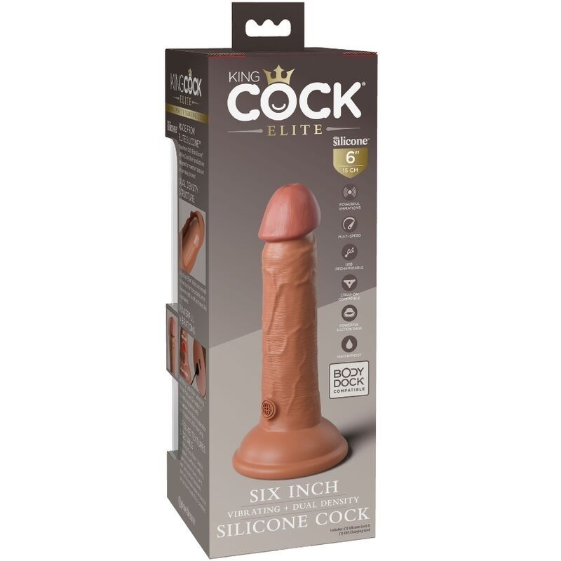 KING COCK - ELITE REALISTIC DILDO VIBRATING & SILICONE 15.2 CM CARAMEL KING COCK - 5