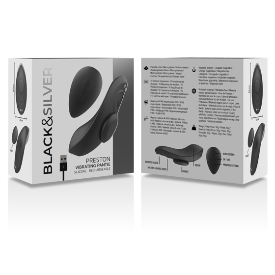 BLACK&SILVER - PRESTON RECHARGEABLE SILICONE VIBRATOR PANTIE BLACK BLACK&SILVER - 8