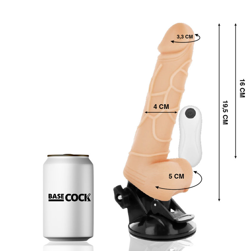 BASECOCK - REALISTIC VIBRATOR REMOTE CONTROL NATURAL WITH TESTICLES 19.5CM BASECOCK - 2