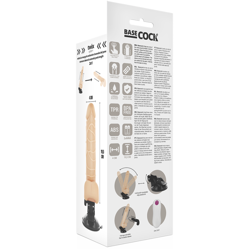 BASECOCK - REALISTIC VIBRATOR REMOTE CONTROL NATURAL WITH TESTICLES 19.5CM BASECOCK - 6