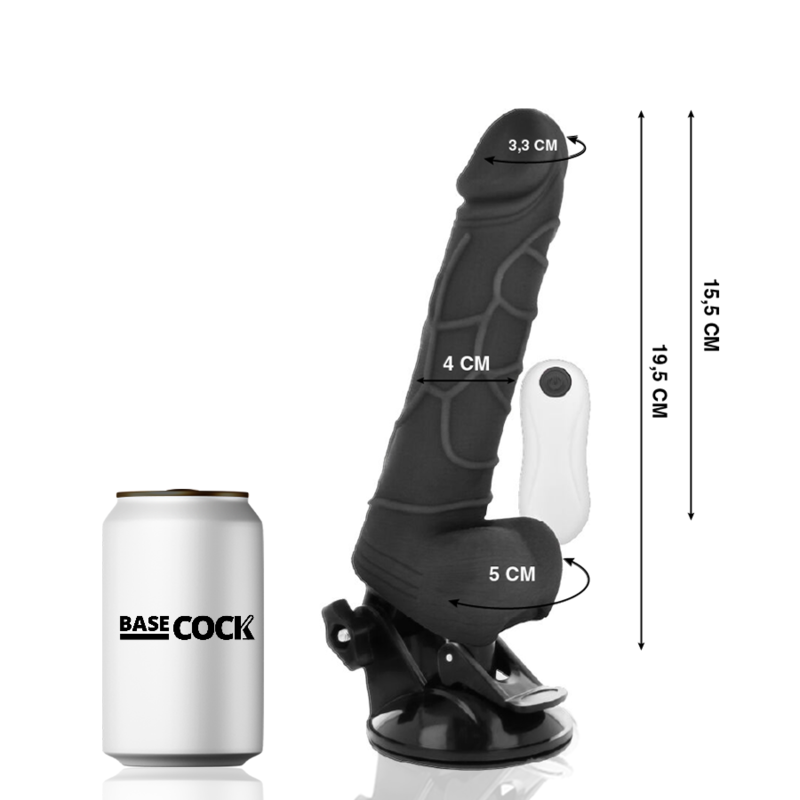 BASECOCK - REALISTIC VIBRATOR REMOTE CONTROL BLACK WITH TESTICLES 19.5CM BASECOCK - 2