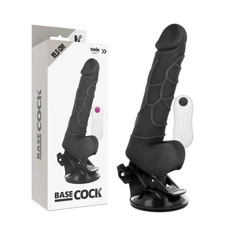 BASECOCK - REALISTIC VIBRATOR REMOTE CONTROL BLACK WITH TESTICLES 19.5CM BASECOCK - 3