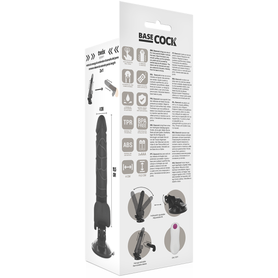 BASECOCK - REALISTIC VIBRATOR REMOTE CONTROL BLACK WITH TESTICLES 19.5CM BASECOCK - 6
