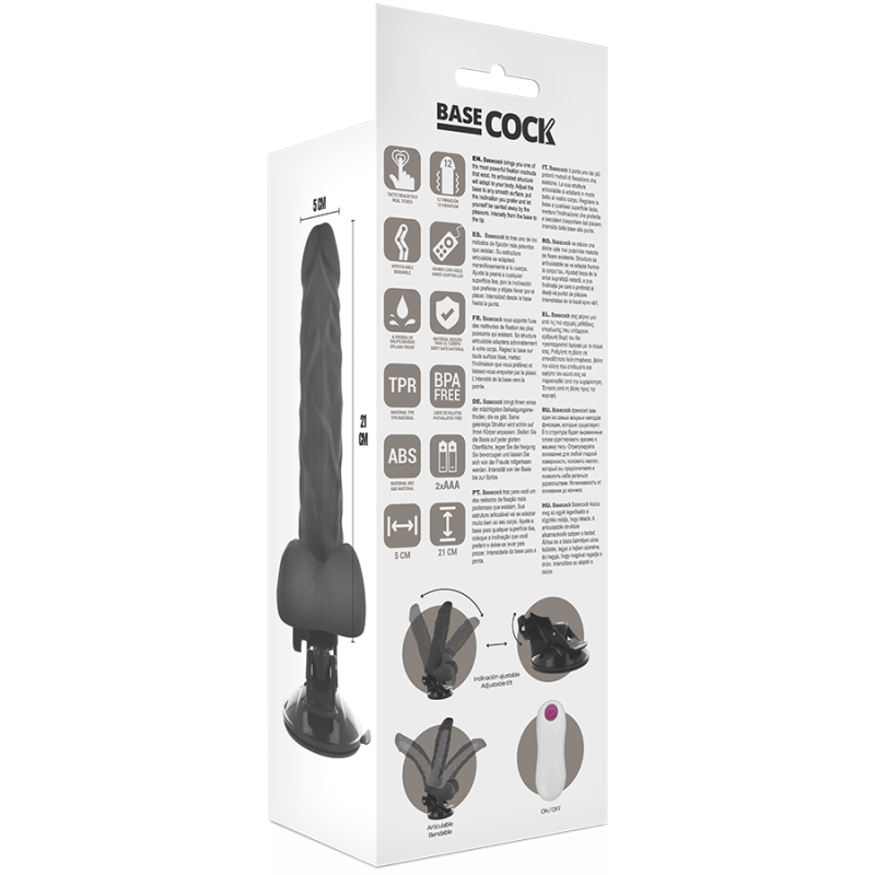 BASECOCK - VIBRADOR ARTICULABLE CONTROL REMOTO NEGRO 21 CM BASECOCK - 7