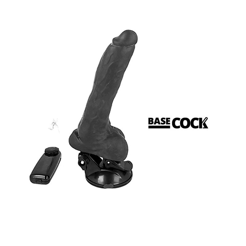 BASECOCK - REALISTIC BLACK REMOTE CONTROL VIBRATOR WITH TESTICLES 20 CM BASECOCK - 1