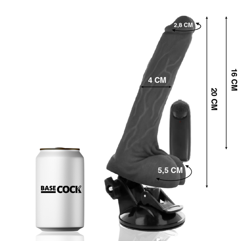 BASECOCK - REALISTIC BLACK REMOTE CONTROL VIBRATOR WITH TESTICLES 20 CM BASECOCK - 2