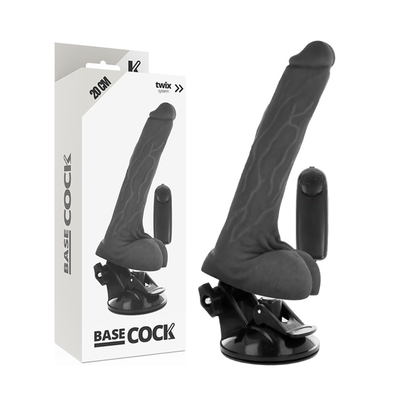 BASECOCK - REALISTIC BLACK REMOTE CONTROL VIBRATOR WITH TESTICLES 20 CM BASECOCK - 3