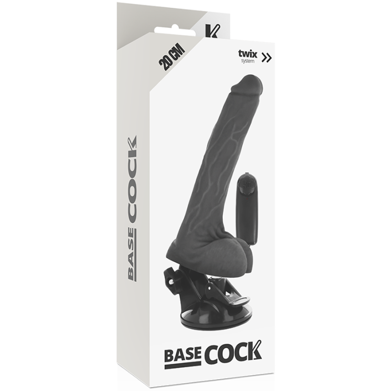 BASECOCK - REALISTIC BLACK REMOTE CONTROL VIBRATOR WITH TESTICLES 20 CM BASECOCK - 5