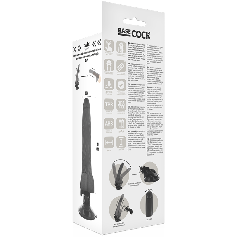 BASECOCK - REALISTIC BLACK REMOTE CONTROL VIBRATOR WITH TESTICLES 20 CM BASECOCK - 6