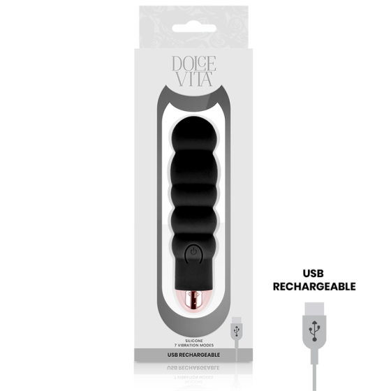 DOLCE VITA - RECHARGEABLE VIBRATOR SIX BLACK 7 SPEEDS DOLCE VITA - 3