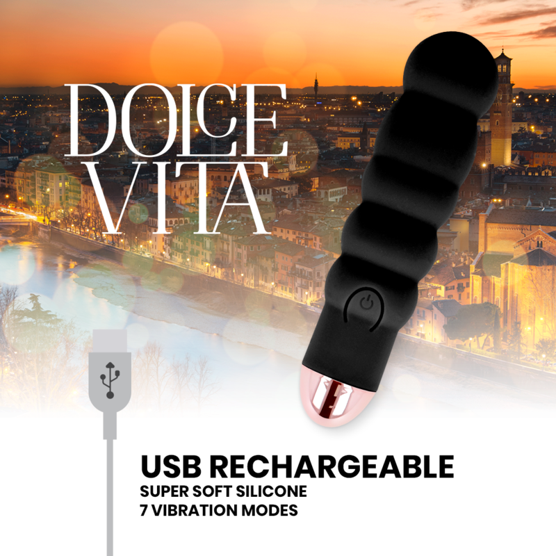 DOLCE VITA - RECHARGEABLE VIBRATOR SIX BLACK 7 SPEEDS DOLCE VITA - 4