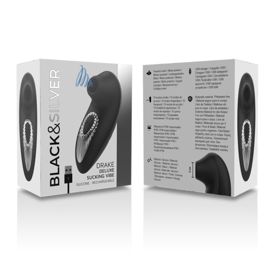 BLACK&SILVER - DRAKE DELUXE SUCKING VIBE RECHARGEABLE SILICONE BLACK BLACK&SILVER - 7