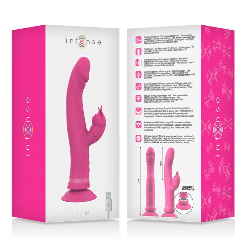 INTENSE - JULIO RABBIT VIBRATOR PINK SILICONE INTENSE FUN - 8