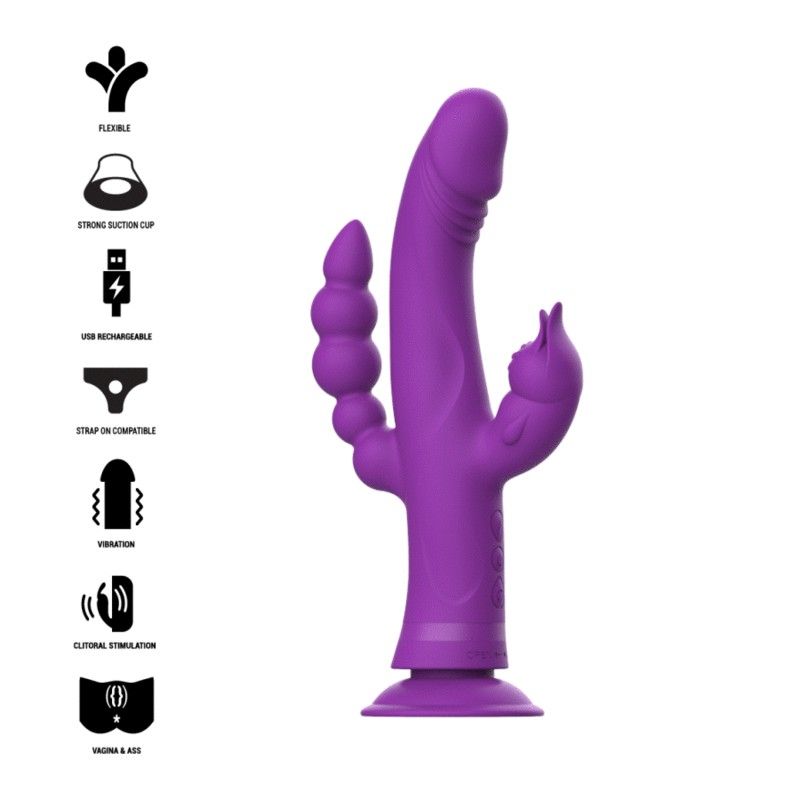 INTENSE - CASANOVA RABBIT SILICONE VIBRATOR TRIPLE MOTOR PURPLE INTENSE FUN - 1