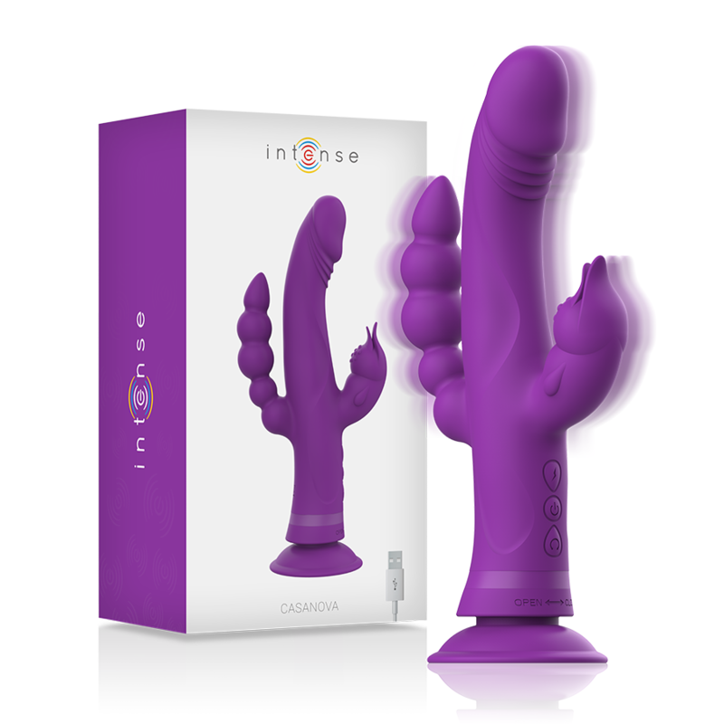 INTENSE - CASANOVA RABBIT SILICONE VIBRATOR TRIPLE MOTOR PURPLE INTENSE FUN - 2