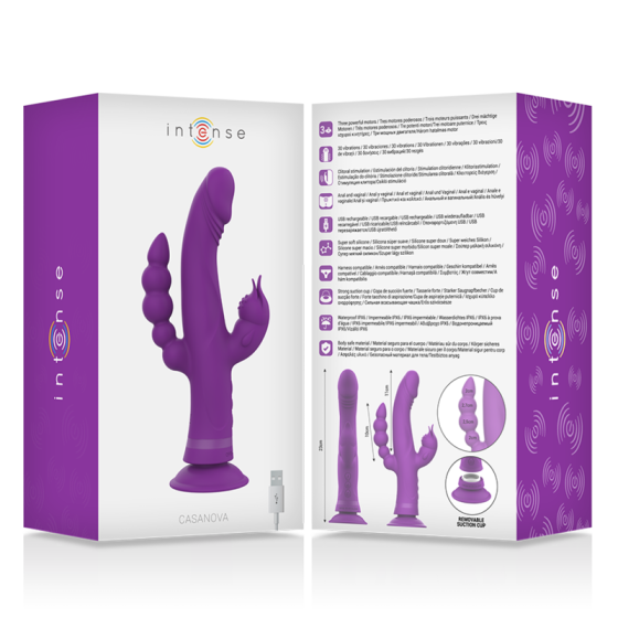 INTENSE - CASANOVA RABBIT SILICONE VIBRATOR TRIPLE MOTOR PURPLE INTENSE FUN - 7