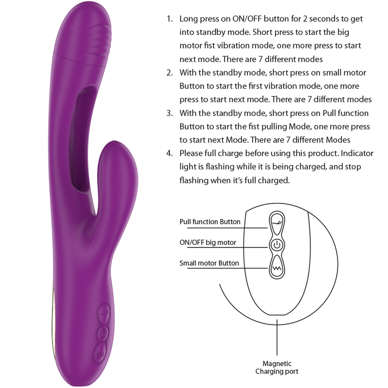 INTENSE - APOLO RECHARGEABLE MULTIFUNCTION VIBRATOR 7 VIBRATIONS WITH SWINGING MOTION PURPLE INTENSE FUN - 6