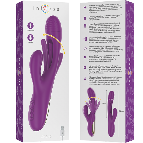 INTENSE - APOLO RECHARGEABLE MULTIFUNCTION VIBRATOR 7 VIBRATIONS WITH SWINGING MOTION PURPLE INTENSE FUN - 8