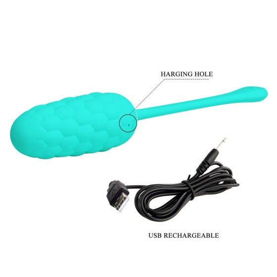 PRETTY LOVE - VIBRATING EGG WITH AQUA GREEN RECHARGEABLE MARINE TEXTURE PRETTY LOVE SMART - 8