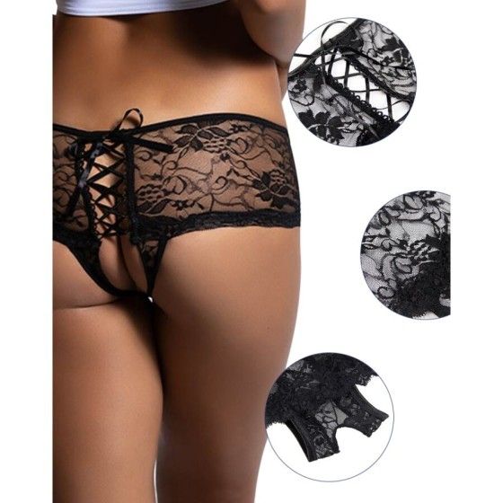 QUEEN LINGERIE - FLORAL LACE PANTIES WITH BACK OPENING S/M QUEEN LINGERIE - 3