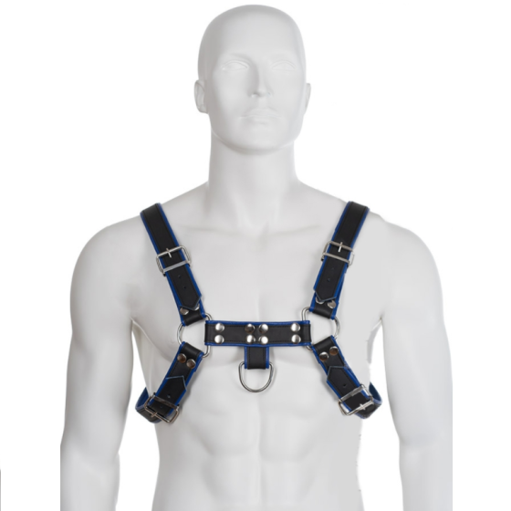 LEATHER BODY - BLUE AND BLACK LEATHER HARNESS CHEST BULLDOG LEATHER BODY - 1