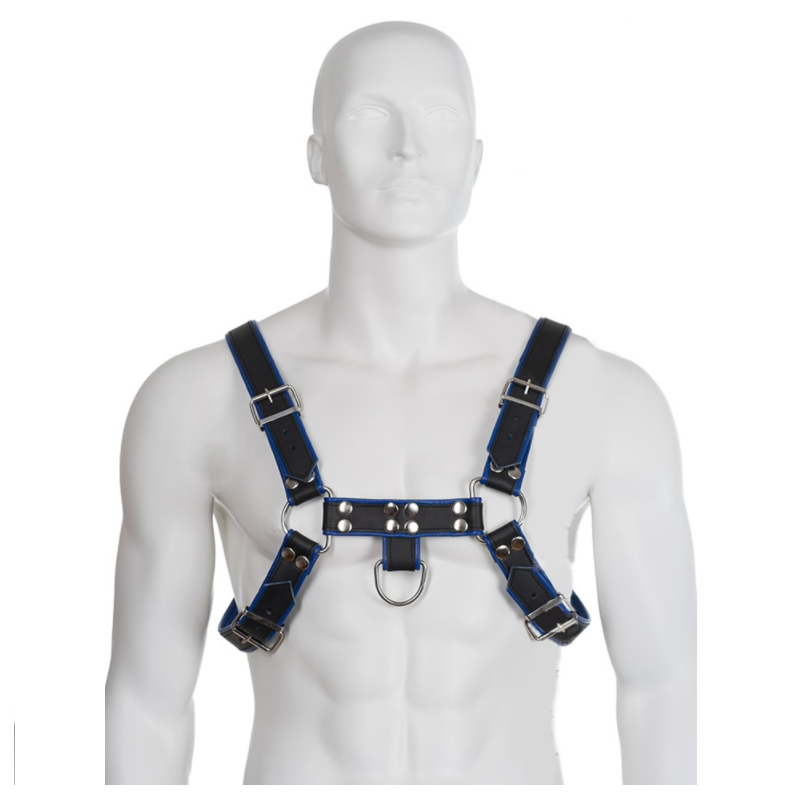 LEATHER BODY - BLUE AND BLACK LEATHER HARNESS CHEST BULLDOG LEATHER BODY - 1