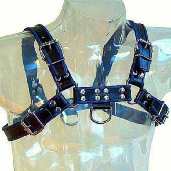 LEATHER BODY - BLUE AND BLACK LEATHER HARNESS CHEST BULLDOG LEATHER BODY - 2