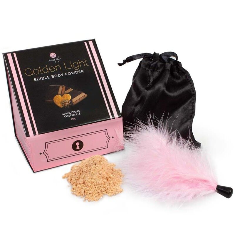 SECRETPLAY - GOLDEN LIGHT KIT APHRODISIAC CHOCOLATE EDIBLE POWDER & FEATHER SECRETPLAY 100% GAMES - 1