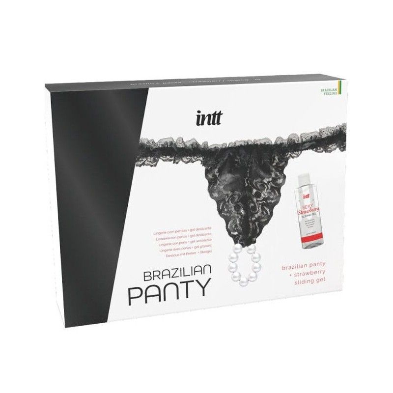 INTT RELEASES - BRAZILIAN BLACK PANTY WITH PEARLS AND LUBRICANT GEL 50 ML INTT RELEASES - 1
